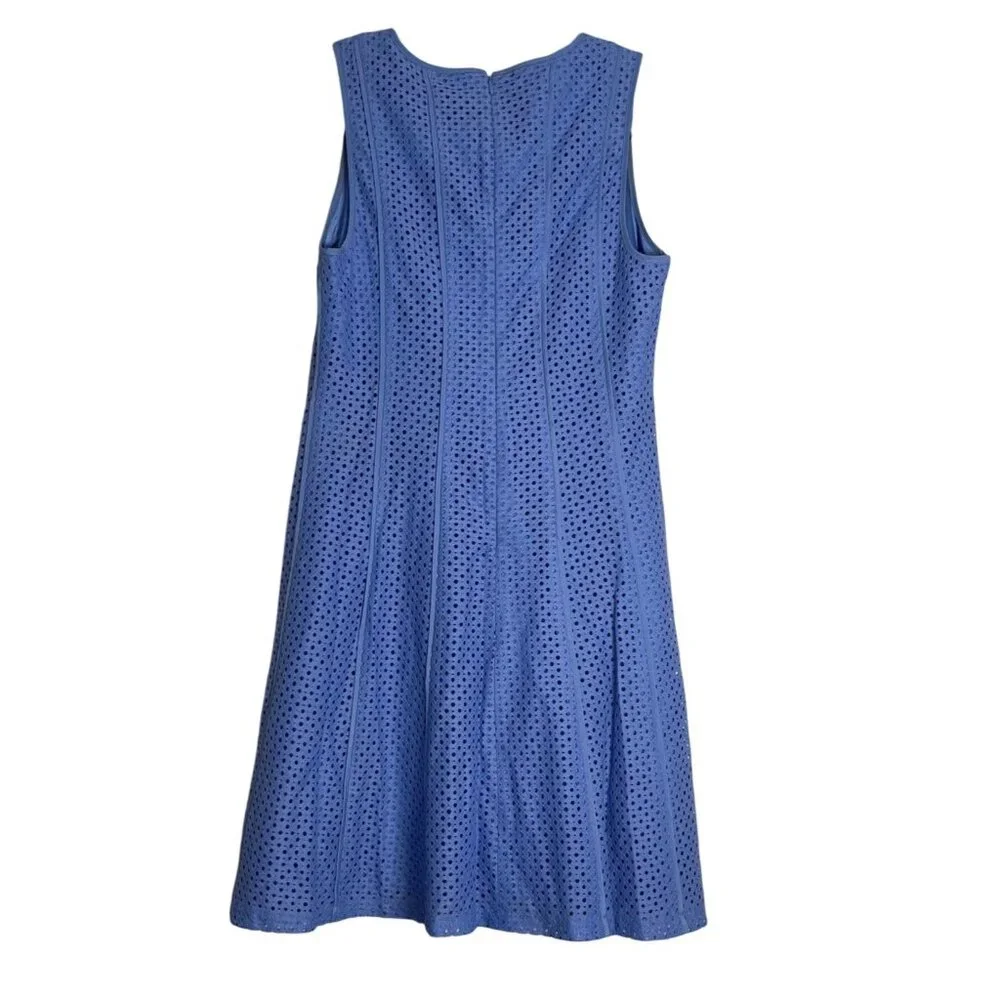Ann Taylor Women's Dress sleeveless periwinkle blue SZ 8P geometric eyelet look. - Picture 2 of 6